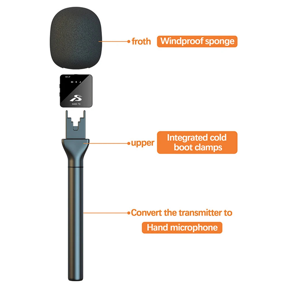 New Metal Handheld Wireless Interview Microphone Adapter with Mic Flag and Windshield Foam for Wireless Lavalier Microphone Quake
