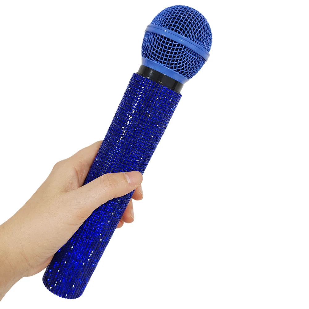 Rhinestone Microphone Prop,Sparkly Toy Fake Mic,Plastic Microphone Toy Mic For Home Bar Party Cosplay Photography Decoration Quake Blue