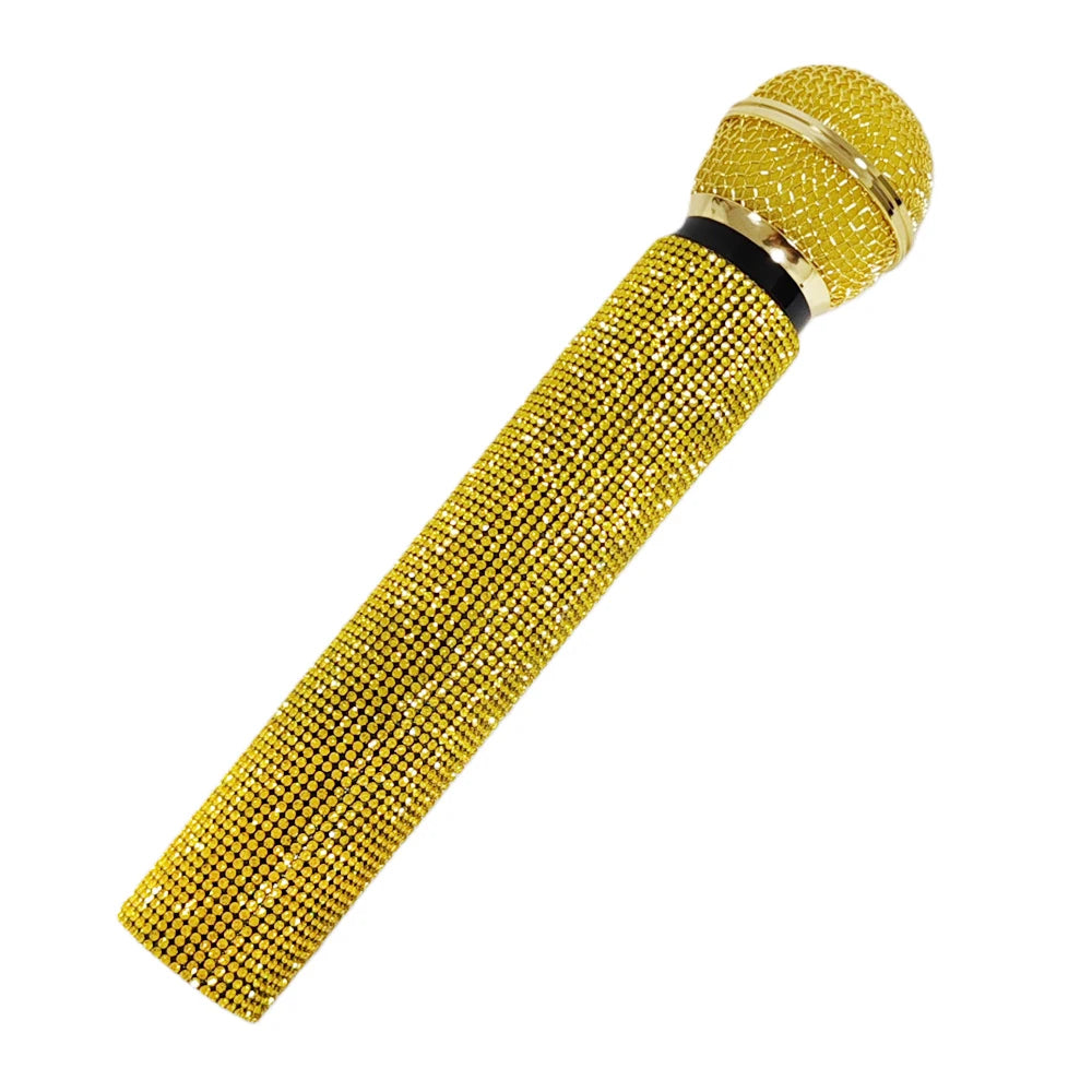 Bling Fake Microphone Prop,Sparkly Rhinestone Toy Mic,Plastic Play Microphone Toy Mic For Home Bar Party Photography Cosplay Quake gold