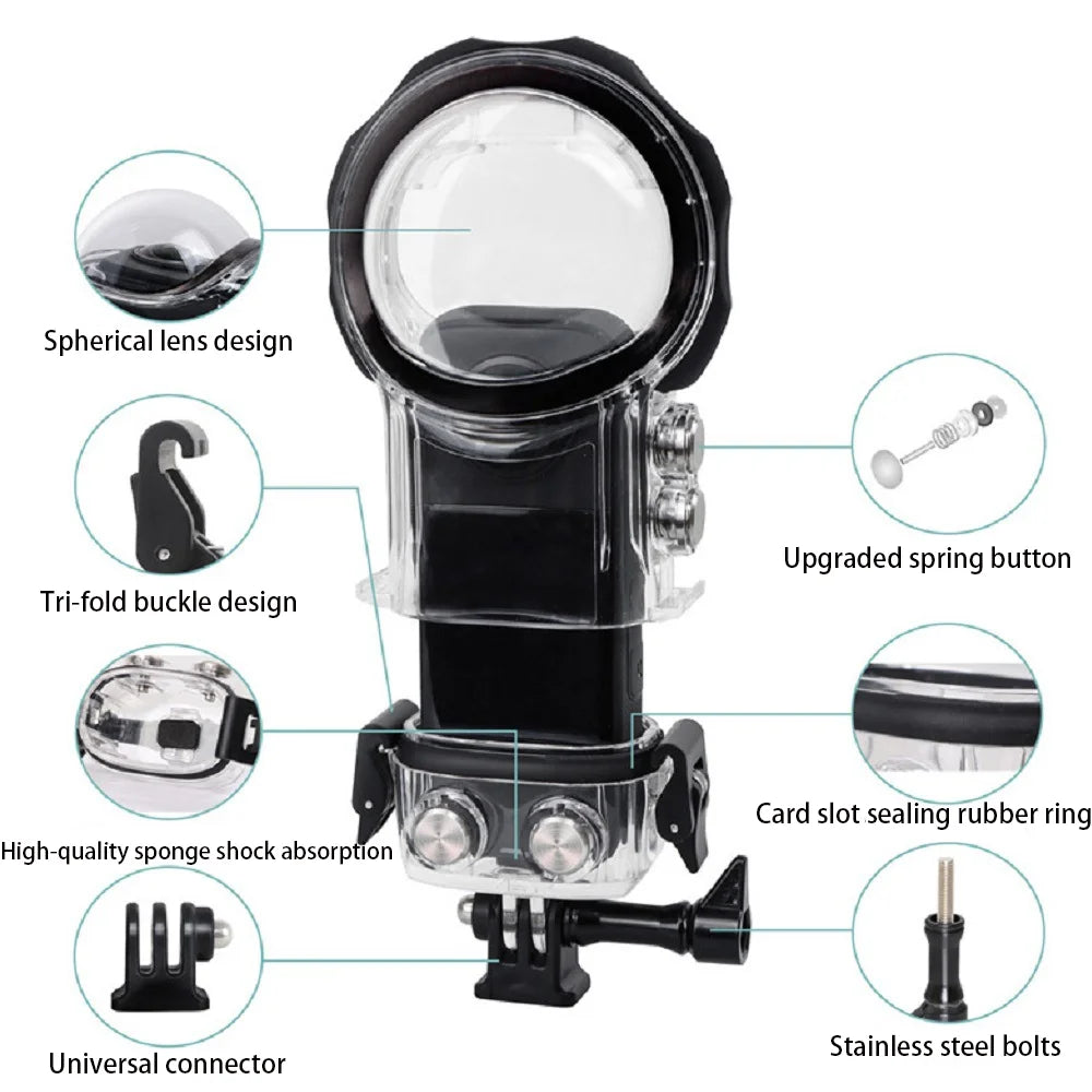 Dive Case For Insta360 X3 Invisible Waterproof Case,360° Panorama Action Camera Accessory,Dive Case with 40m Waterproof Depth Quake