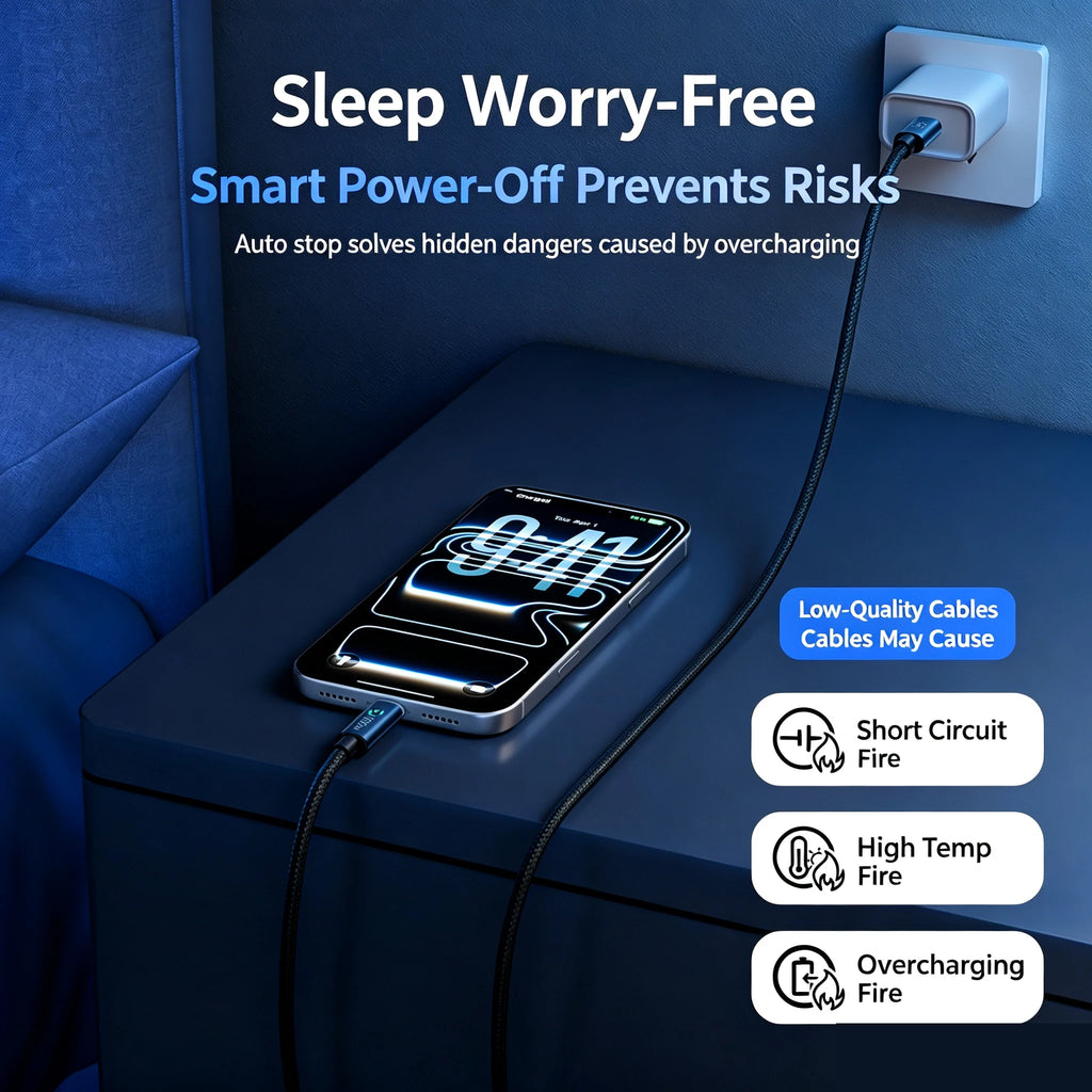 100W Super Fast Charging USB‑C to type‑C Cable, Smart Auto Power‑Off Braided Type‑C Charger Cord for phone Quake
