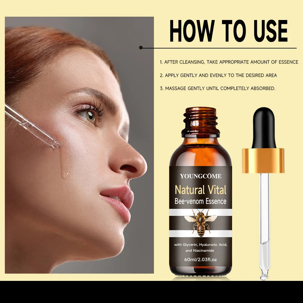 Bee Venom Anti Wrinkle Essence Polypeptide Hyaluronic Acid Serum Repairs Dullness Moisturize Nourishes Firms Face Skin 40ml/60ml Quake