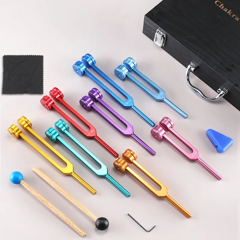 13pcs Colorful Chakra Healing Tuning Fork Set,Aluminum Alloy Tuning Forks with Wood Gift Box For Sound Therapy,Yoga,Meditation Quake