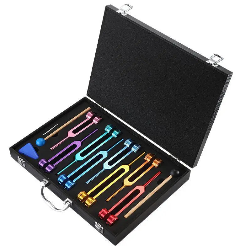 13pcs Colorful Chakra Healing Tuning Fork Set,Aluminum Alloy Tuning Forks with Wood Gift Box For Sound Therapy,Yoga,Meditation Quake MULTI