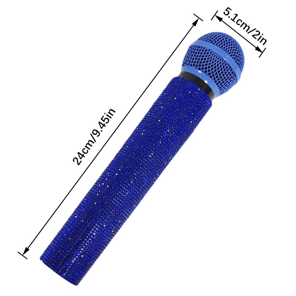 Rhinestone Microphone Prop,Sparkly Toy Fake Mic,Plastic Microphone Toy Mic For Home Bar Party Cosplay Photography Decoration Quake