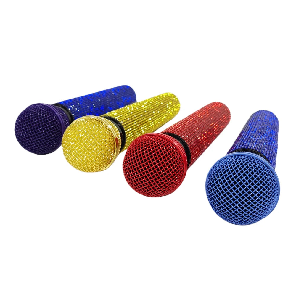 Bling Fake Microphone Prop,Sparkly Rhinestone Toy Mic,Plastic Play Microphone Toy Mic For Home Bar Party Photography Cosplay Quake