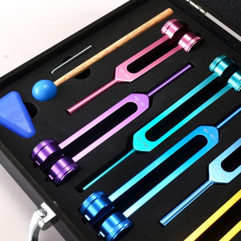 13pcs Colorful Chakra Healing Tuning Fork Set,Aluminum Alloy Tuning Forks with Wood Gift Box For Sound Therapy,Yoga,Meditation Quake