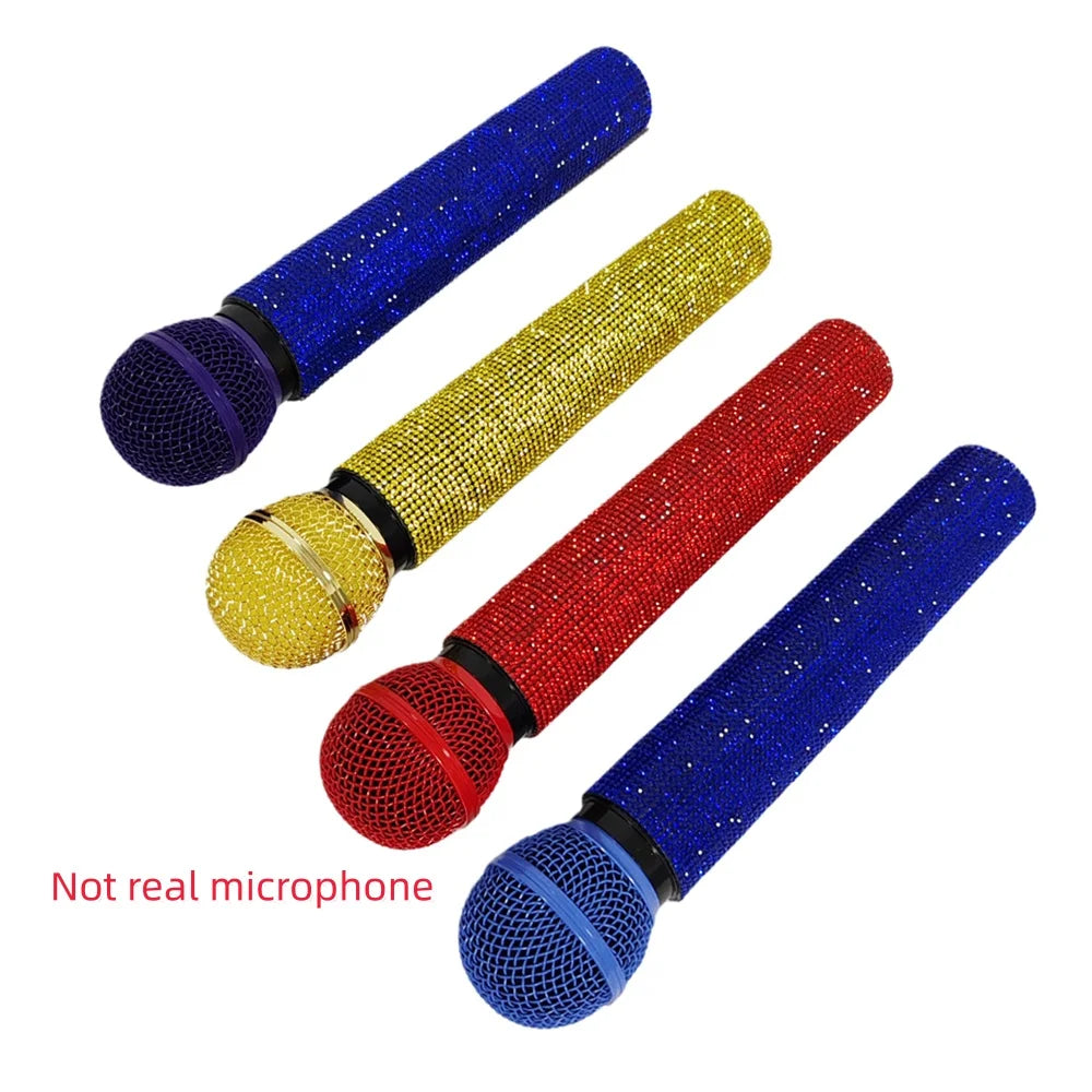 Bling Fake Microphone Prop,Sparkly Rhinestone Toy Mic,Plastic Play Microphone Toy Mic For Home Bar Party Photography Cosplay Quake