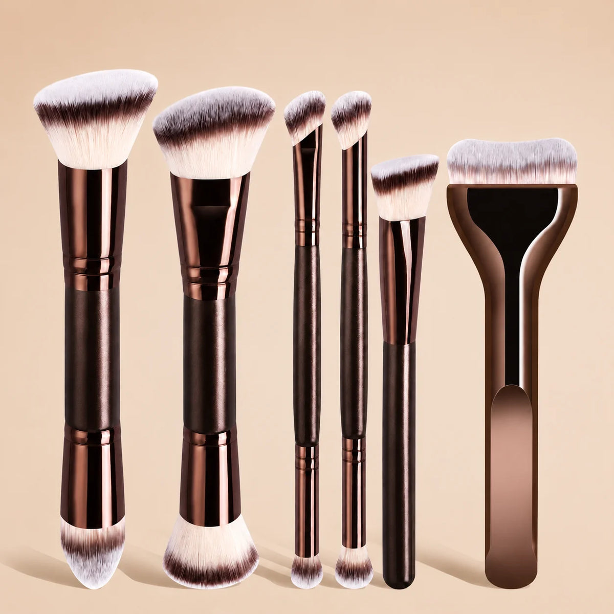 5/6/10 Professional Makeup Brush Set with Powder Puff, Dual-Ended Foundation Brush, Blush, Contour, Eyeshadow Quake 6 Pcs