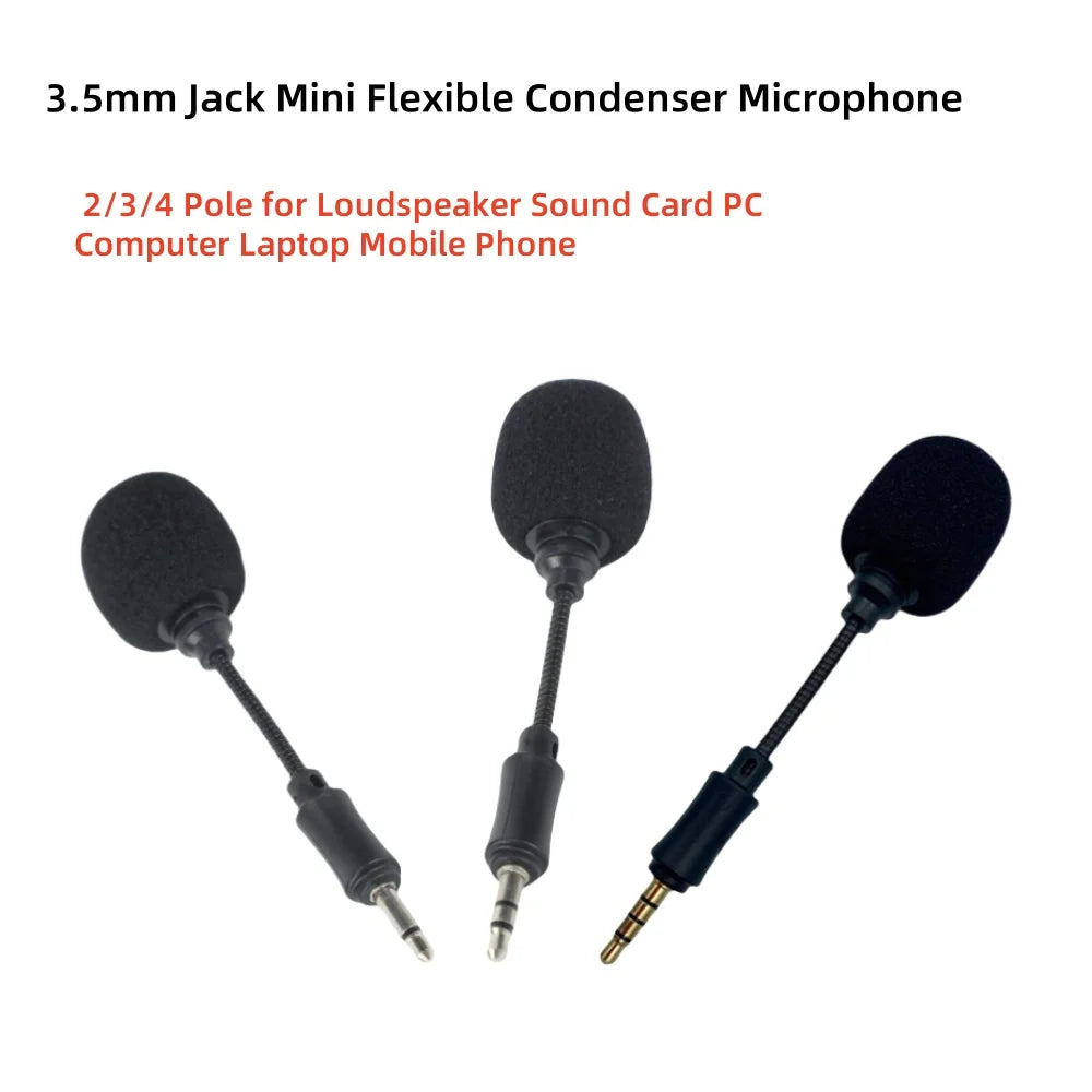 Mini 3.5mm Jack Flexible Capacitance Microphone 2/3/4 Pole Portable for Loudspeaker Sound Card PC Computer Laptop Mobile Phone Quake