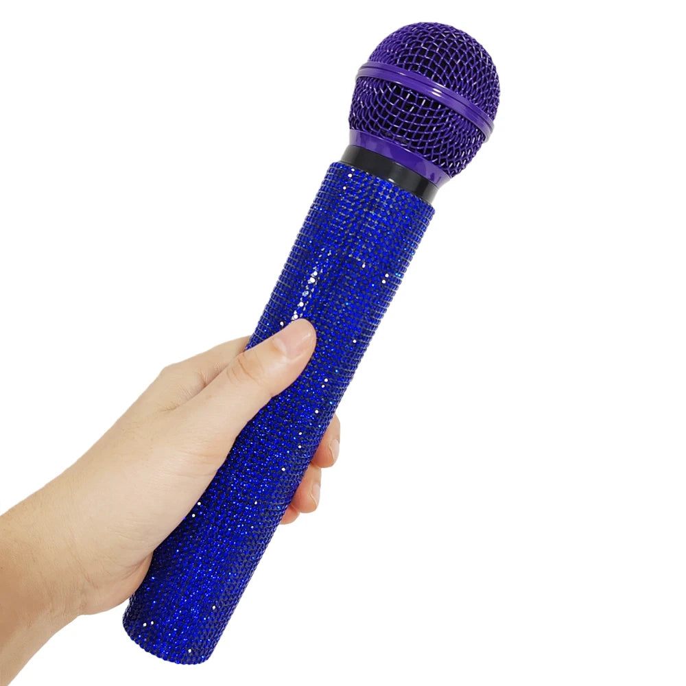 Rhinestone Microphone Prop,Sparkly Toy Fake Mic,Plastic Microphone Toy Mic For Home Bar Party Cosplay Photography Decoration Quake PURPLE