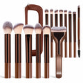 15Pcs Professional Makeup Brushes Set Soft Synthetic Hair Foundation Powder Blush Contour Eyeshadow Eyebrow Brush with PU Storag Quake Coffee Brown
