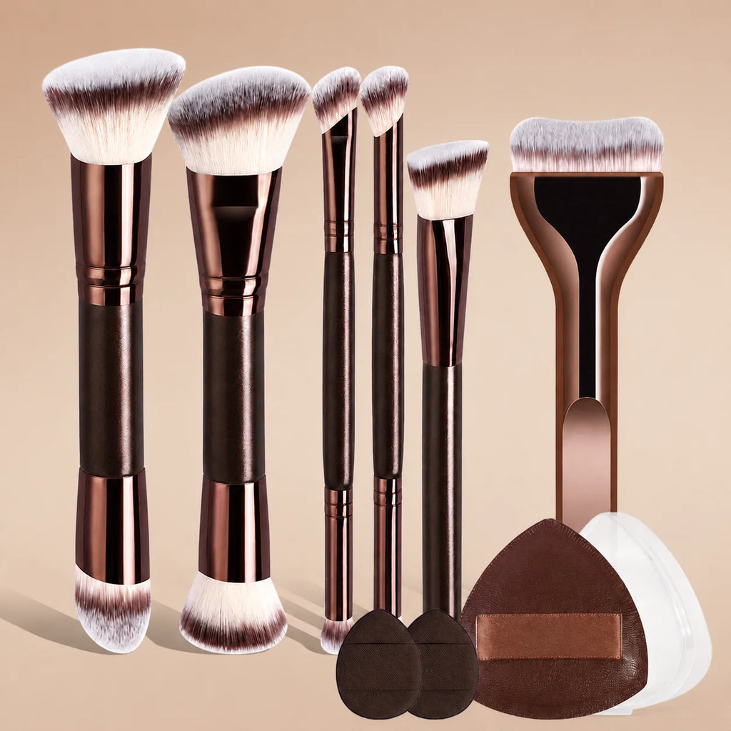 5/6/10 Professional Makeup Brush Set with Powder Puff, Dual-Ended Foundation Brush, Blush, Contour, Eyeshadow Quake