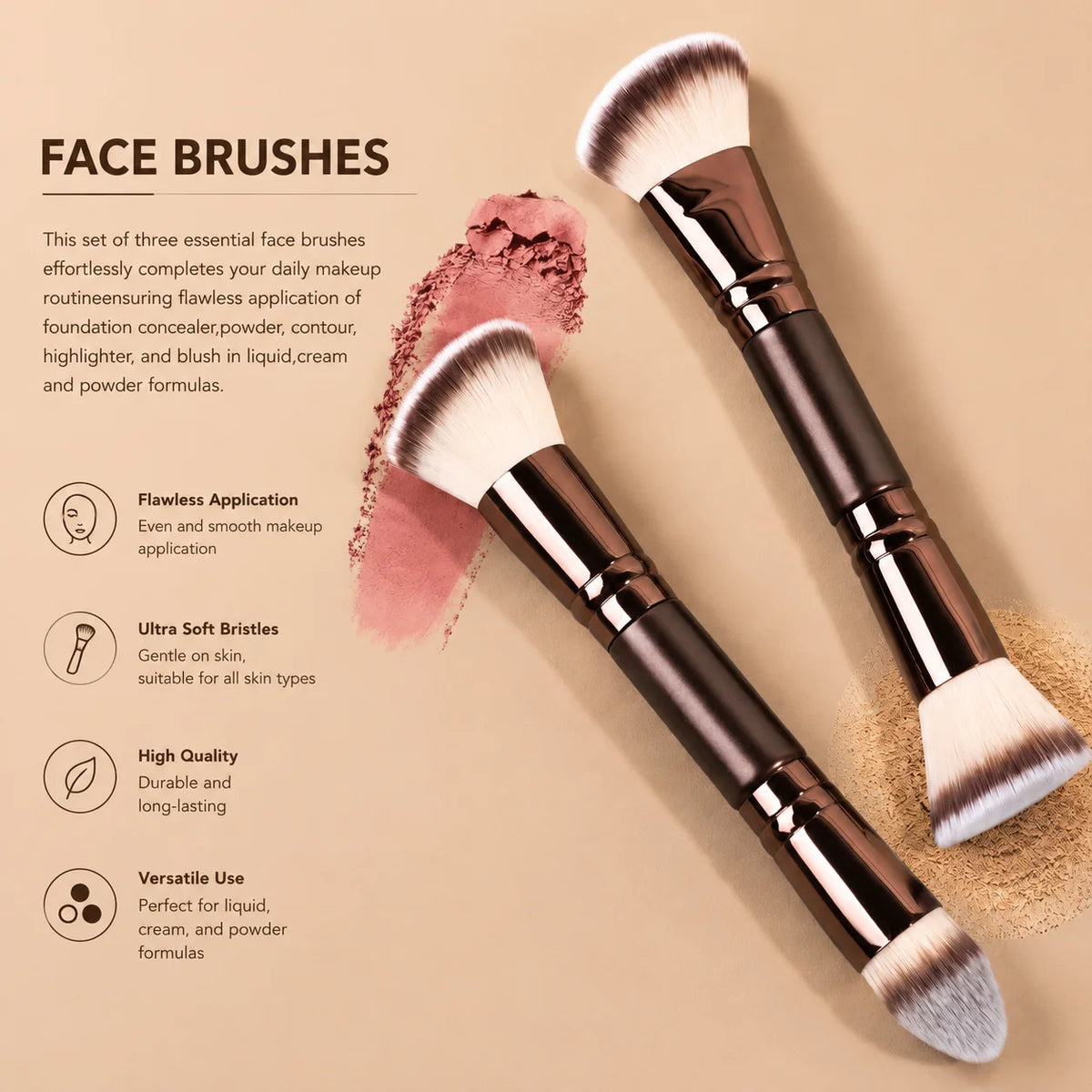 5/6/10 Professional Makeup Brush Set with Powder Puff, Dual-Ended Foundation Brush, Blush, Contour, Eyeshadow Quake