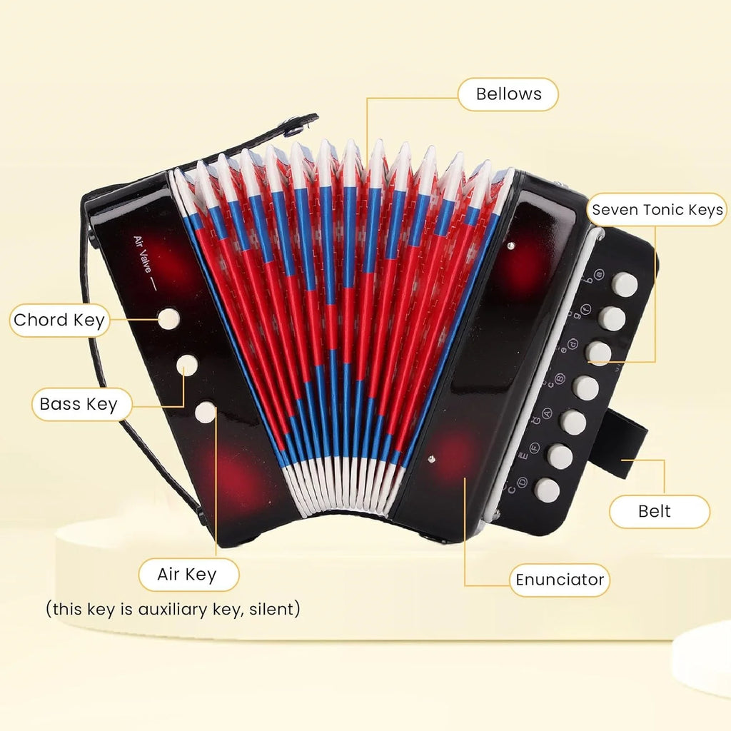Mini Accordion,10-Key Control Button Accordion,Portable &Lightweight Accordion Instruments for Children Adults Beginners Quake