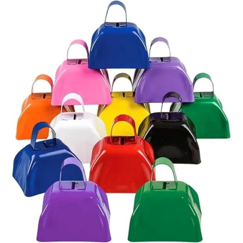 3-Inch Metal Cowbells with Handle, Hand Percussion Cowbell Noise Makers for Sporting Events, Football Games, Celebration Quake