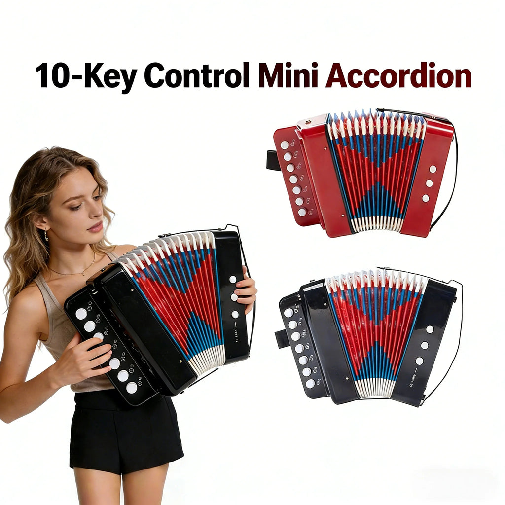 Mini Accordion,10-Key Control Button Accordion,Portable &Lightweight Accordion Instruments for Children Adults Beginners Quake