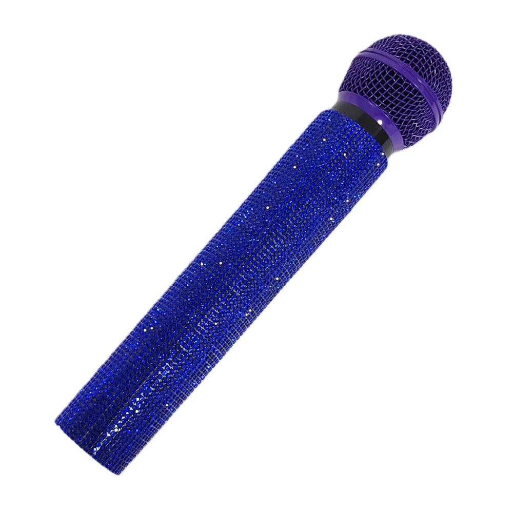 Bling Fake Microphone Prop,Sparkly Rhinestone Toy Mic,Plastic Play Microphone Toy Mic For Home Bar Party Photography Cosplay Quake blue with purple