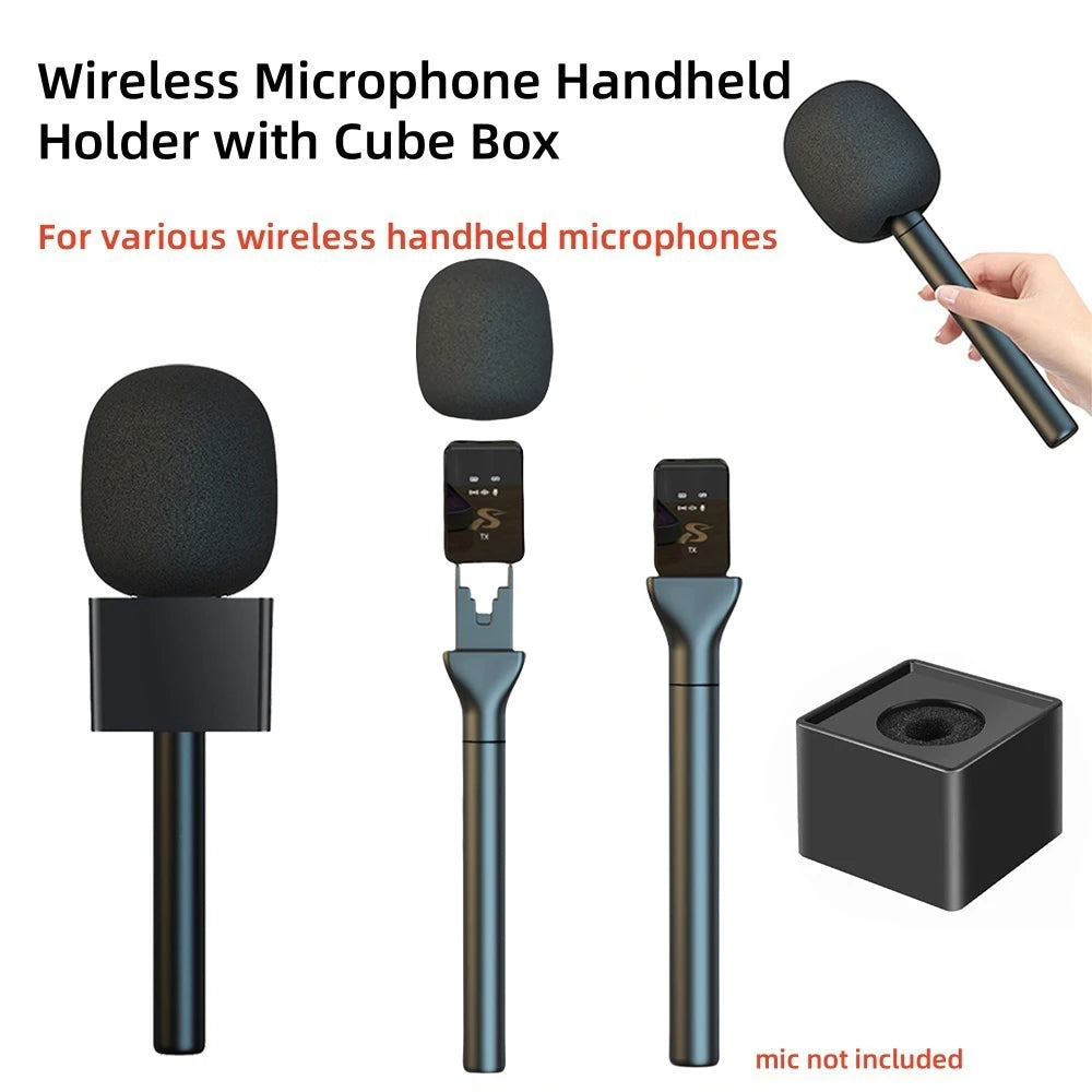 New Metal Handheld Wireless Interview Microphone Adapter with Mic Flag and Windshield Foam for Wireless Lavalier Microphone Quake