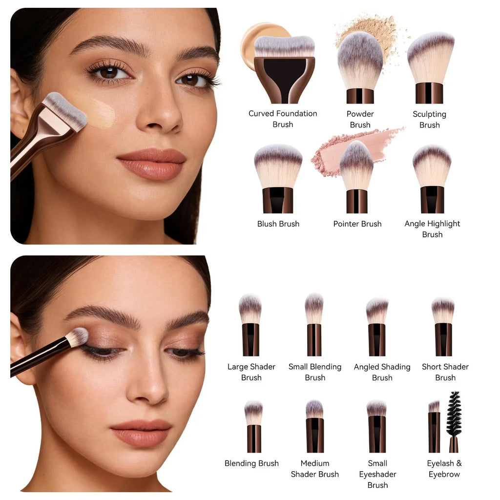 15Pcs Professional Makeup Brushes Set Soft Synthetic Hair Foundation Powder Blush Contour Eyeshadow Eyebrow Brush with PU Storag Quake