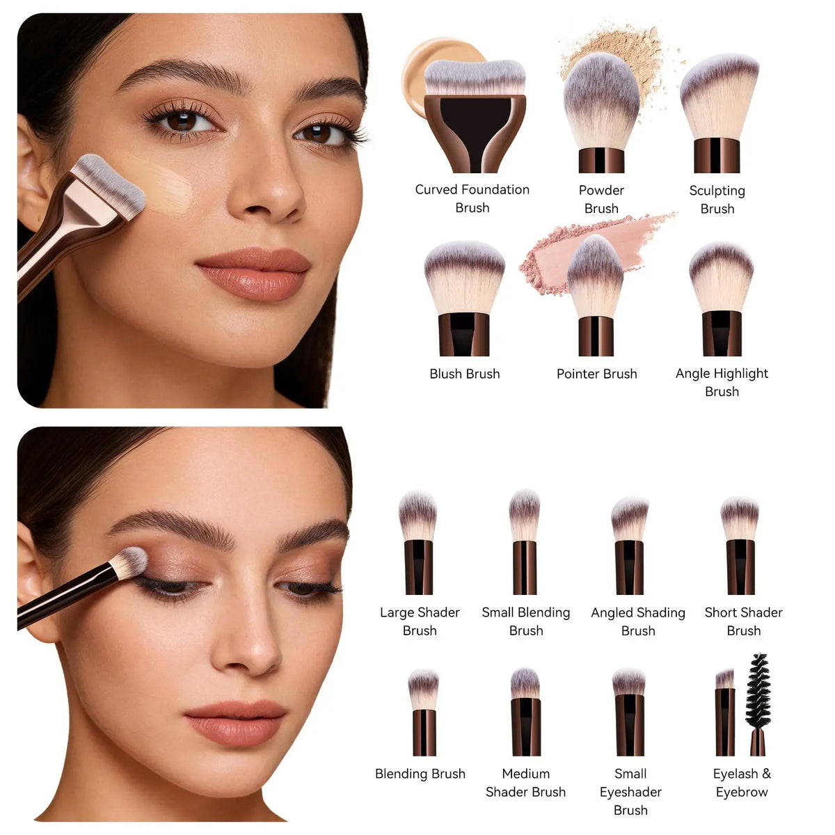 15Pcs Professional Makeup Brushes Set Soft Synthetic Hair Foundation Powder Blush Contour Eyeshadow Eyebrow Brush with PU Storag Quake