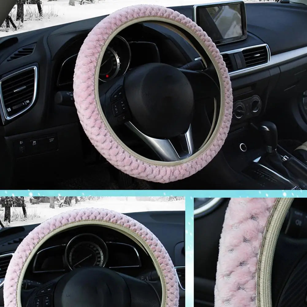 Universal Auto Steering Cover Winter Anti-Slip Soft Plush Car Steering Wheel Protected Cover Holder Accessories Quake