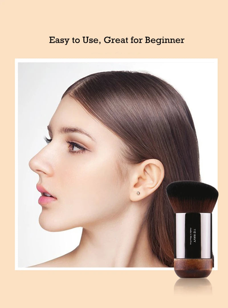 MUF112 Wavy Angled Foundation Cream Brushes Metal Wood Soft Buffing Foundation Powder Makeup Brush Quake