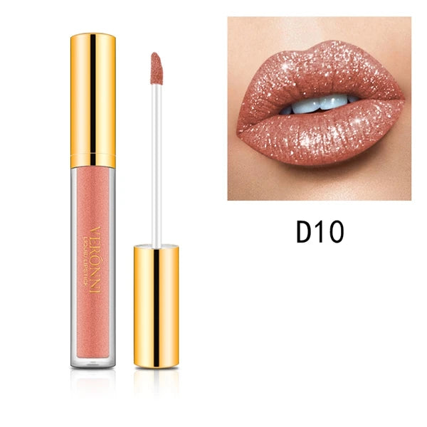 10 Colors Diamond Shimmer Glitter Lip Gloss Waterproof Matte Glitter Liquid Lipstick Diamond Pearl Colour Lip Gloss Sexy Make Up Quake D10