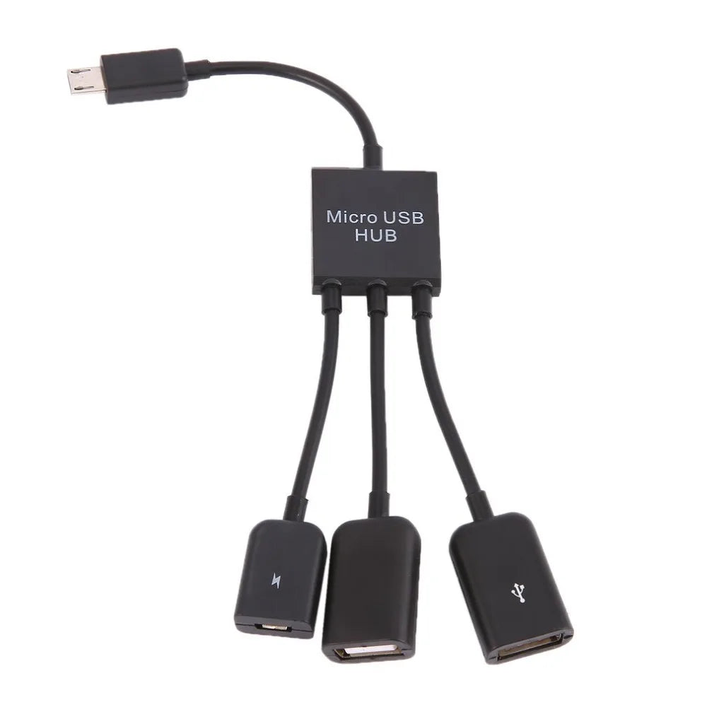 Newest 3 in 1 Micro USB Type C HUB Male to Female Double USB 2.0 Host OTG Adapter Cable For Smartphone Computer Tablet 3 Port Quake