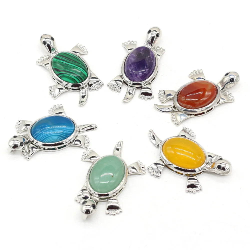 Women's Pendant Natural Stone Alloy Pendant Tortoise-Shaped For Jewelry Making DIY Necklace Bracelet Clothes Shirts Accessory Quake