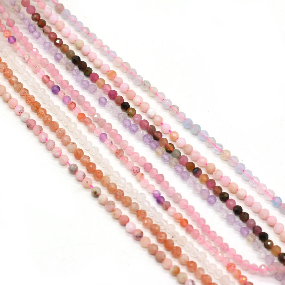 Natural Stone Faceted Isolation Beads 3mm Ametrine/Fluorite/Tourmaline/Pink Opal For Jewelry Making DIY Necklace Accessory Quake