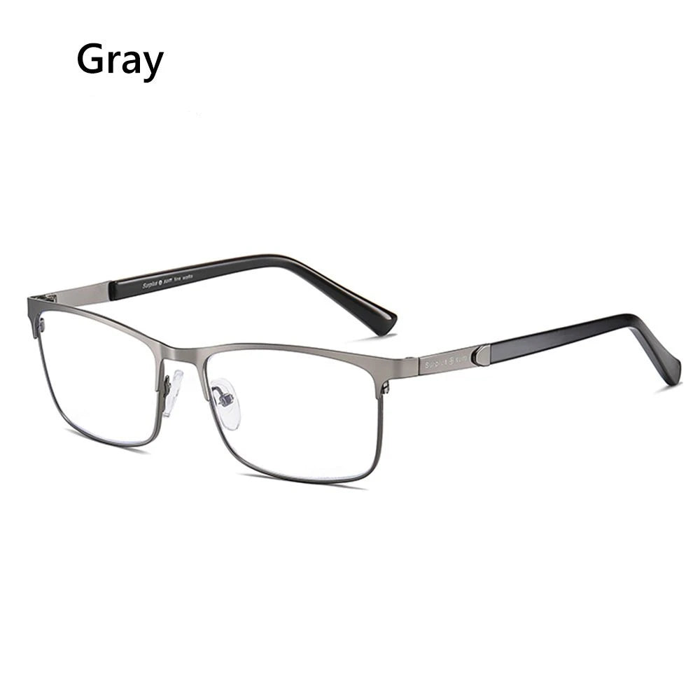 Fashion Business Reading Glasses for Men Women Classic Metal Frame Readers Glasses Mens Presbyopic Optical Glasses +1.0~+4.0 Quake Gray +200