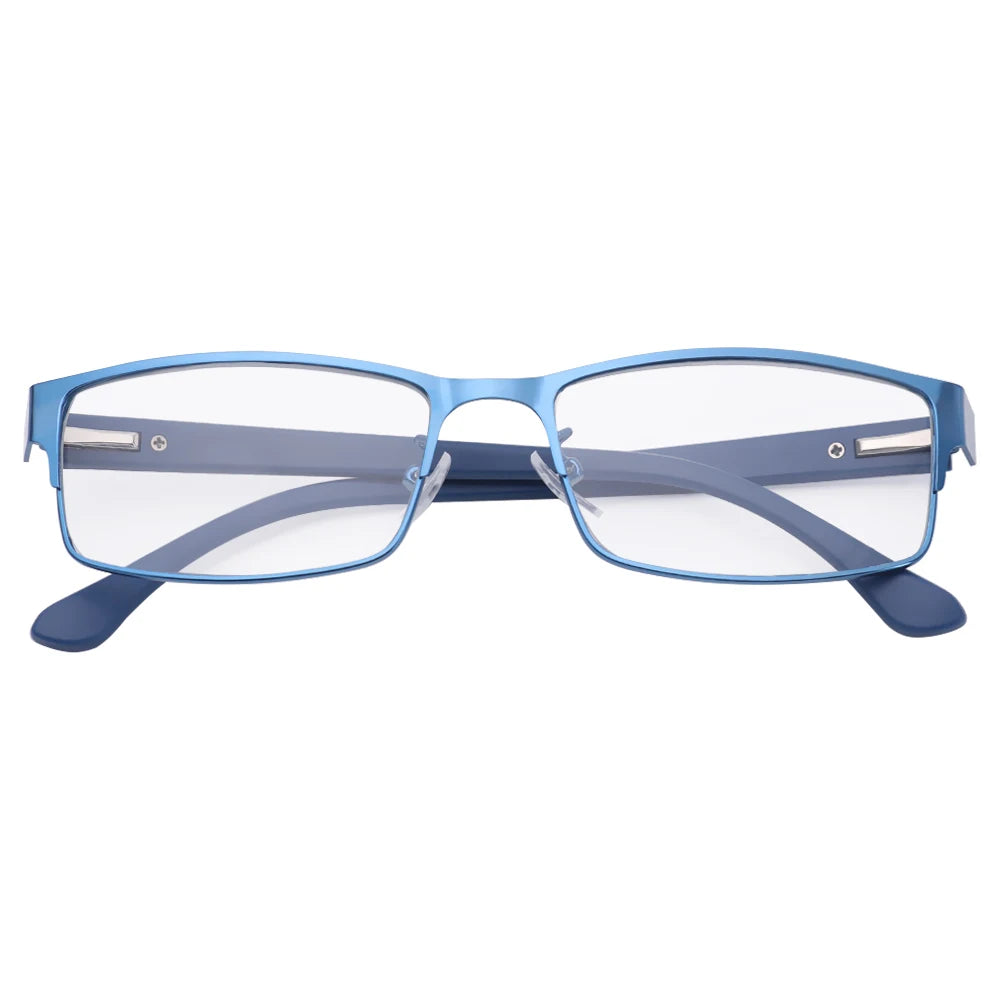 Fashion Classic Business Reading Glasses for Men Titanium Alloy Frame Readers Eyewear Ultra Light Resin Lens Presbyopia Glasses Quake blue +150