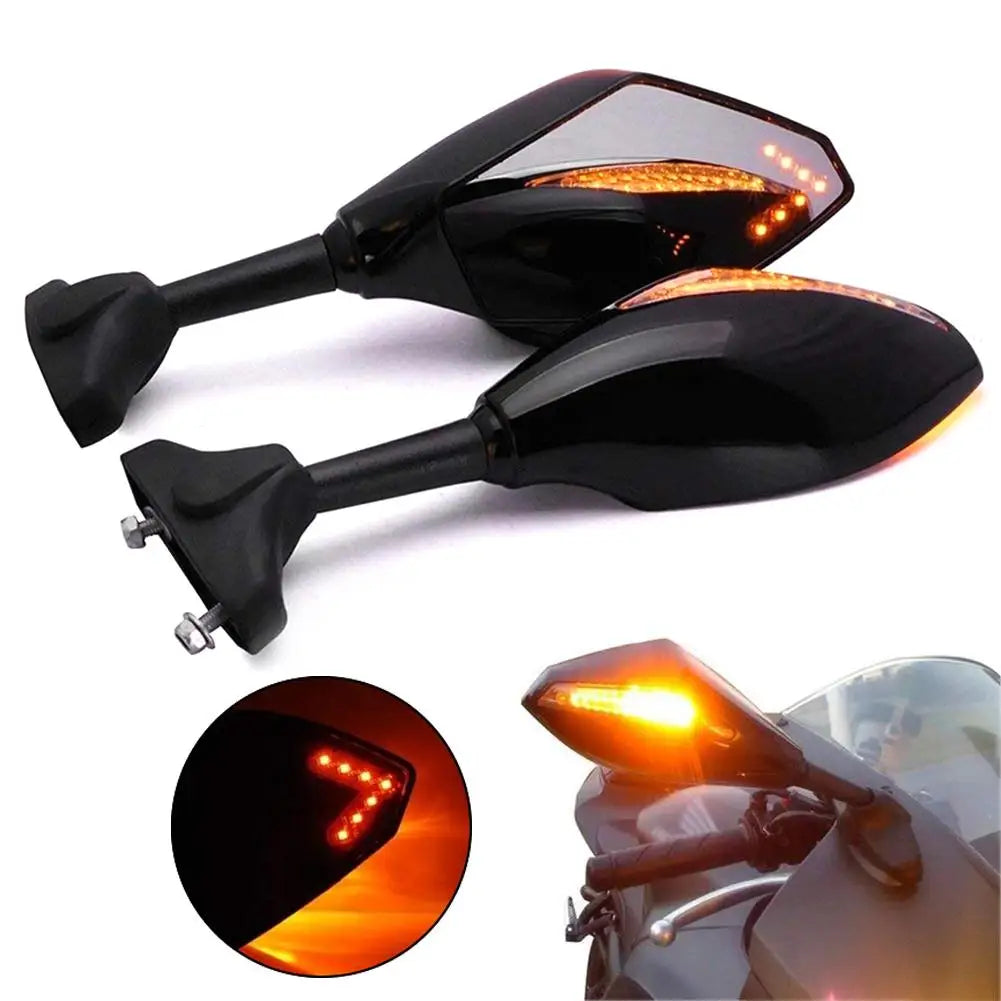 2Pcs Arrow Motorcycle Handlebar Mount Rearview Mirror with LED Turn Signal Lights for YMH Quake