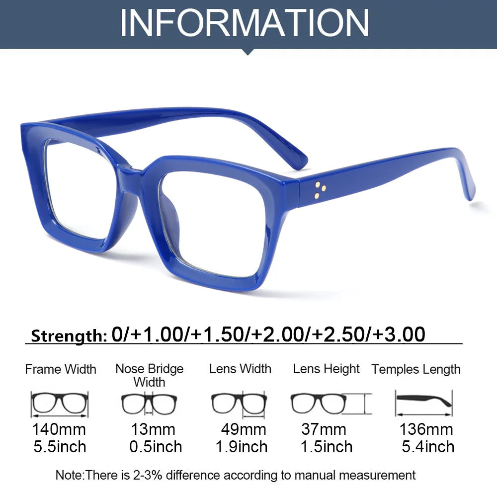 Fashion Square Reading Glasses for Men Women Large Frame Presbyopia Eyeglasses High-definition Eyewear Diopter +1.0~+4.0 Quake