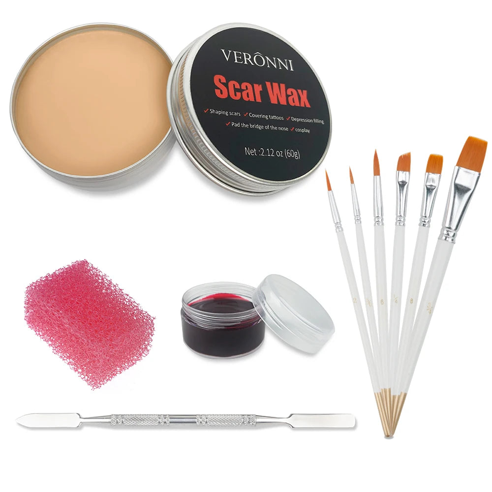 SFX Makeup Kit 12 Color Face Body Paint Oil Stage Special Effects Halloween Wound Scar Wax Makeup Fake Scab Blood Spatula Paint Quake 5pcs 01-6 Brushes