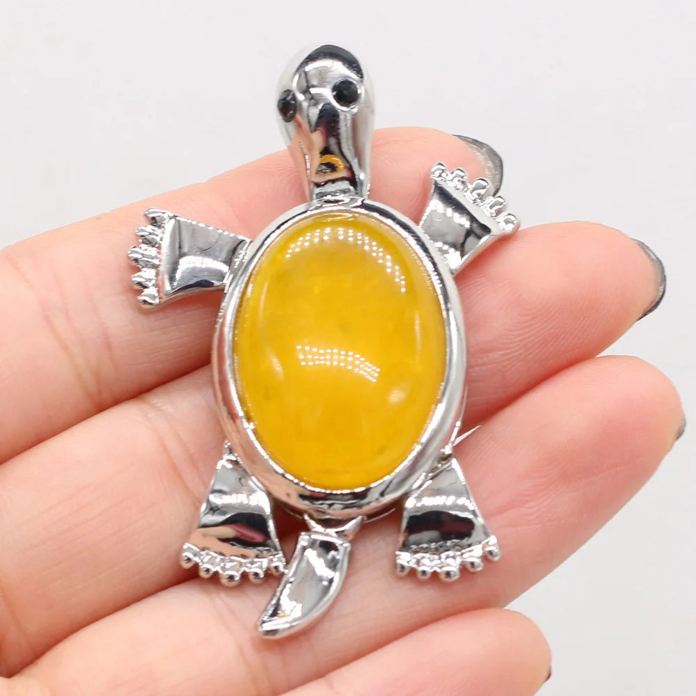 Women's Pendant Natural Stone Alloy Pendant Tortoise-Shaped For Jewelry Making DIY Necklace Bracelet Clothes Shirts Accessory Quake Yellow Jade
