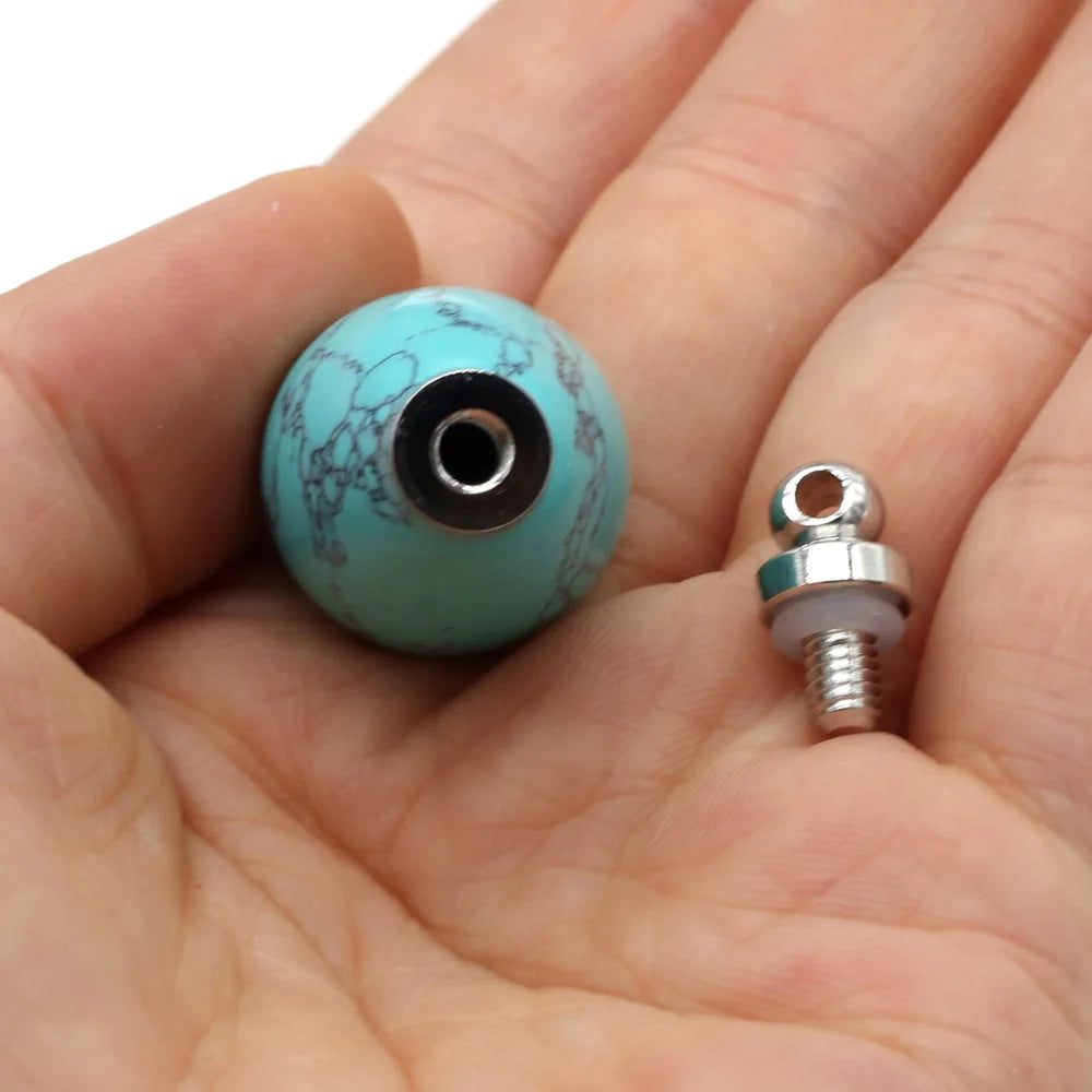 Natural Stone Perfume Bottle Pendant Round Drop Shaped Semi-precious Exquisite Charms For Jewelry Making DIY Necklace Accessory Quake