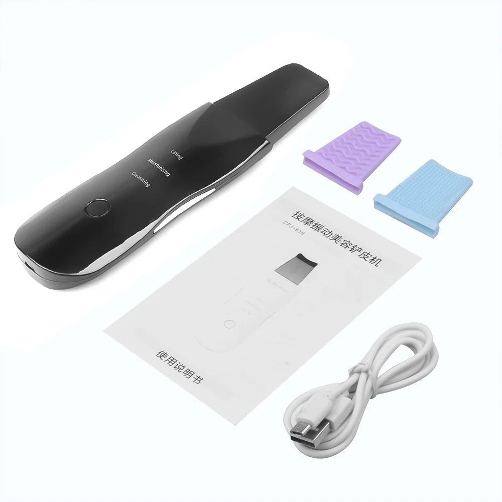 Ultrasonic Skin Scrubber Deep Vibrate Facial Cleaner Shovel Face Scrubber Peeling Black Head Remover Facial Massager Quake Black
