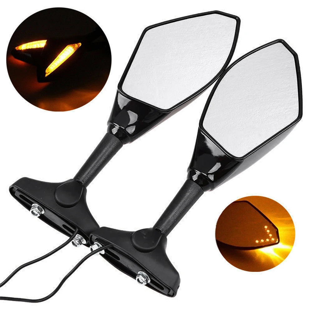 2Pcs Arrow Motorcycle Handlebar Mount Rearview Mirror with LED Turn Signal Lights for YMH Quake