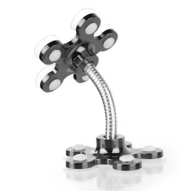 Car Double Suction Cup Mobile Phone Holder Rotatable Silicone Petal Shaped Sucker Vehicle Bracket Stand Universal 5 Color Quake BK