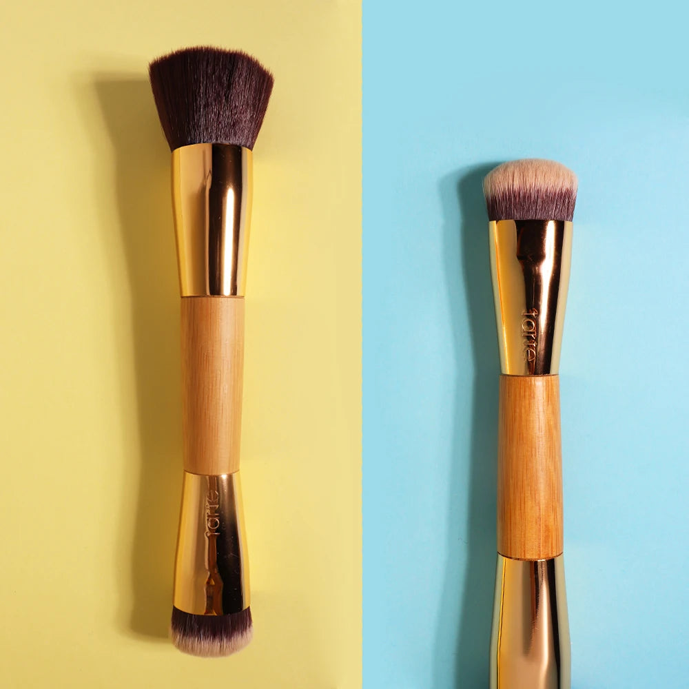 Double Ended Makeup Brush Bamboo Angled Contour Brush Precision BB Cream Liquid Foundation Makeup Brushes Gold Quake