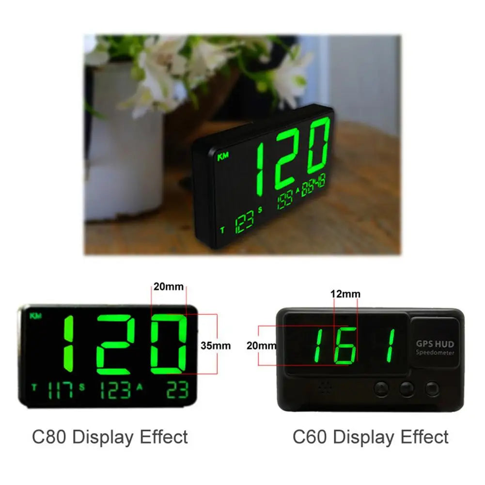 Car GPS Speed Heads Up Display HUD MPH Digital Speedometer Altitudes C80 Monitor Alarm Radars Detector Accessories Quake