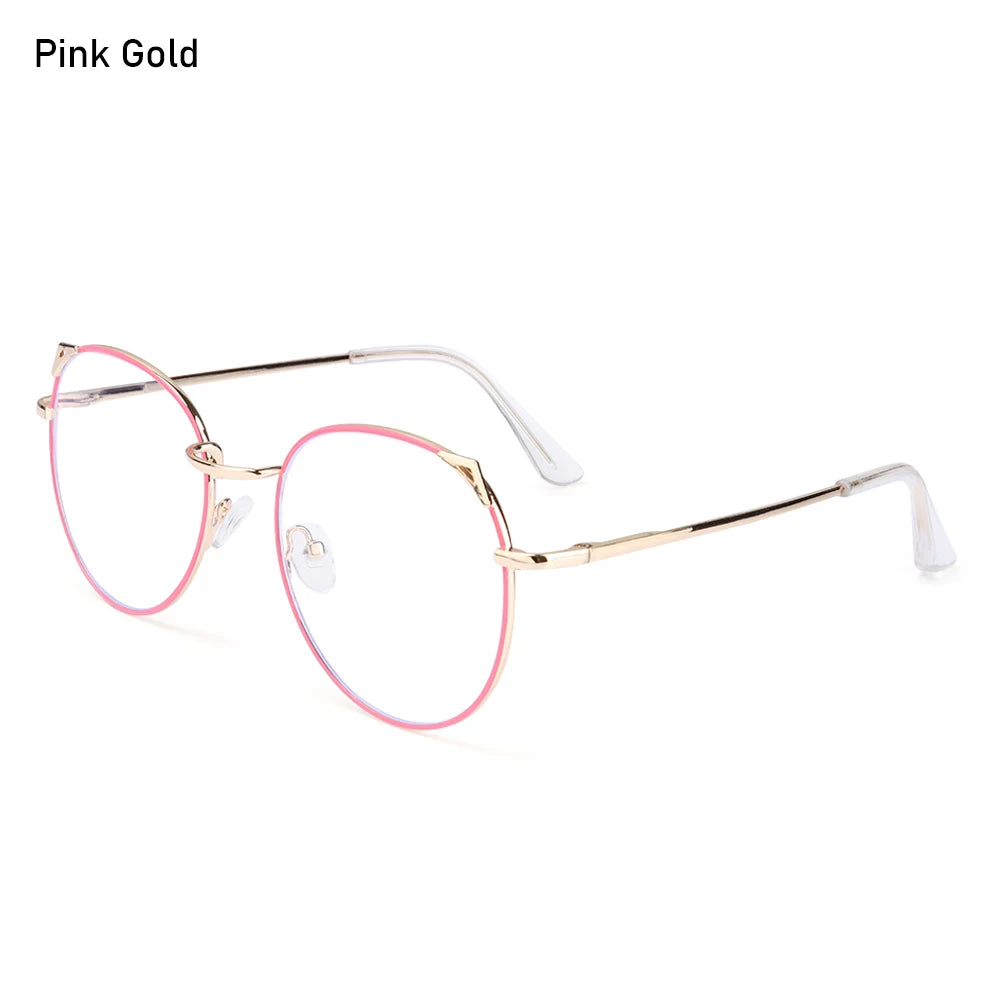Trendy Office Anti Blue Light Glasses for Women Cute Cat Ears Eyewear Blue Rays Blocking Eyewear Classic Metal Frame Eyeglasses Quake Pink Gold