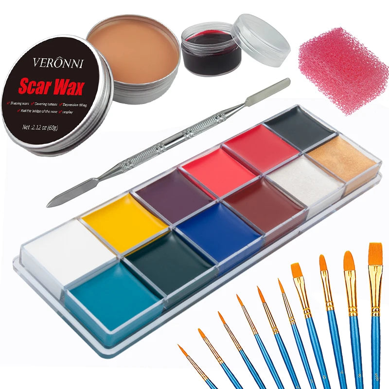 VERONNI SFX Makeup Kit – 12 Color Face & Body Paint Set