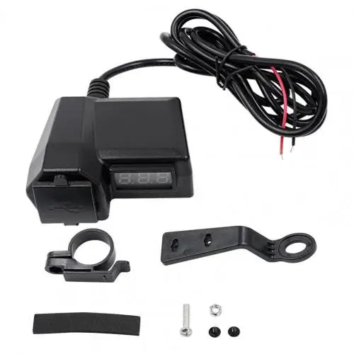 Motorcycle Multifunctional Dual USB Mobile Phone Charger Adapter with Dustproof Cover Motorcycle Handlebar Charger Voltmeter Quake black
