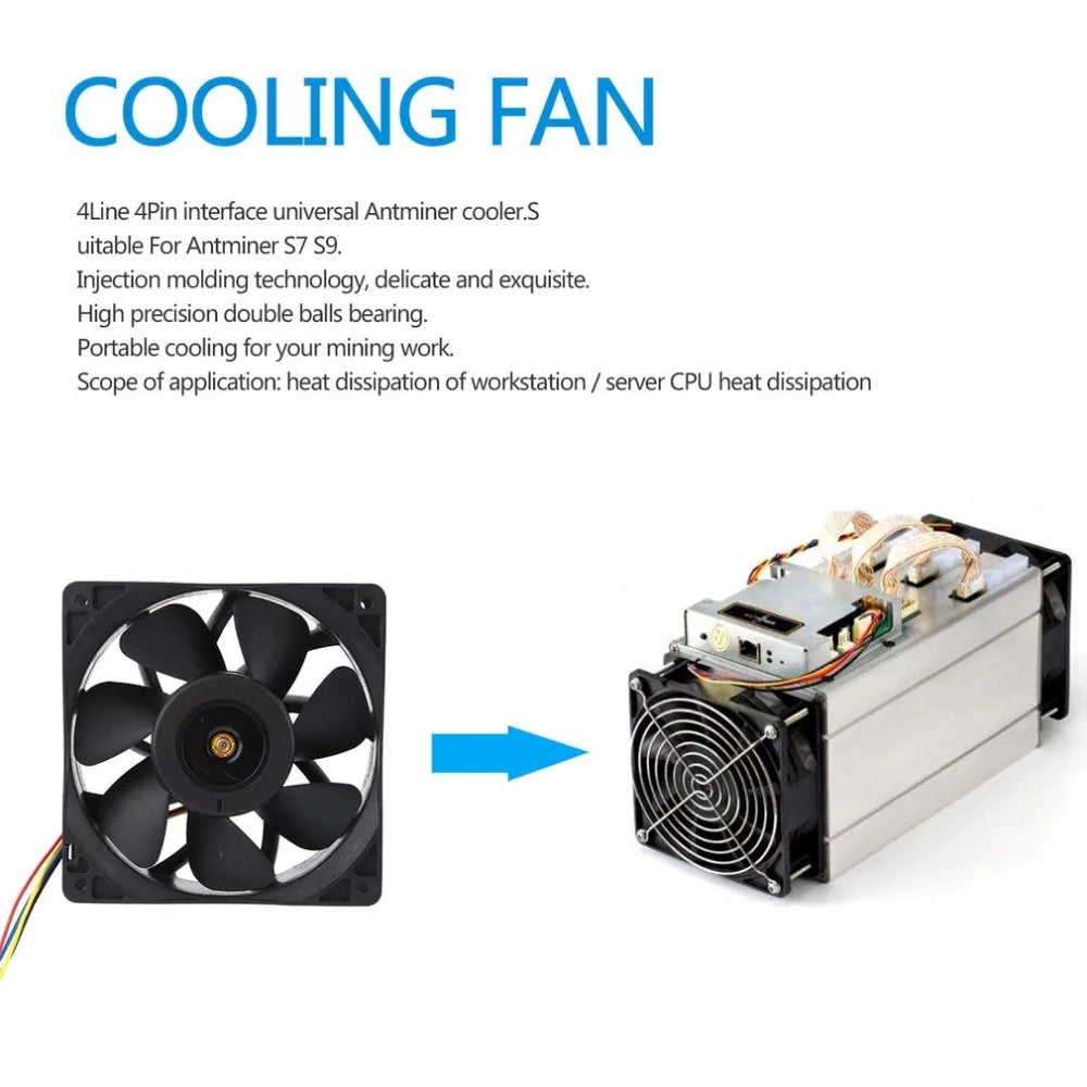 7500RPM DC12V 5.0A Cooling Fan For Antminer Bitmain S7 S9 4-Pin Connector Brushless Replacement Cooler Low Noise 120*120mm Quake