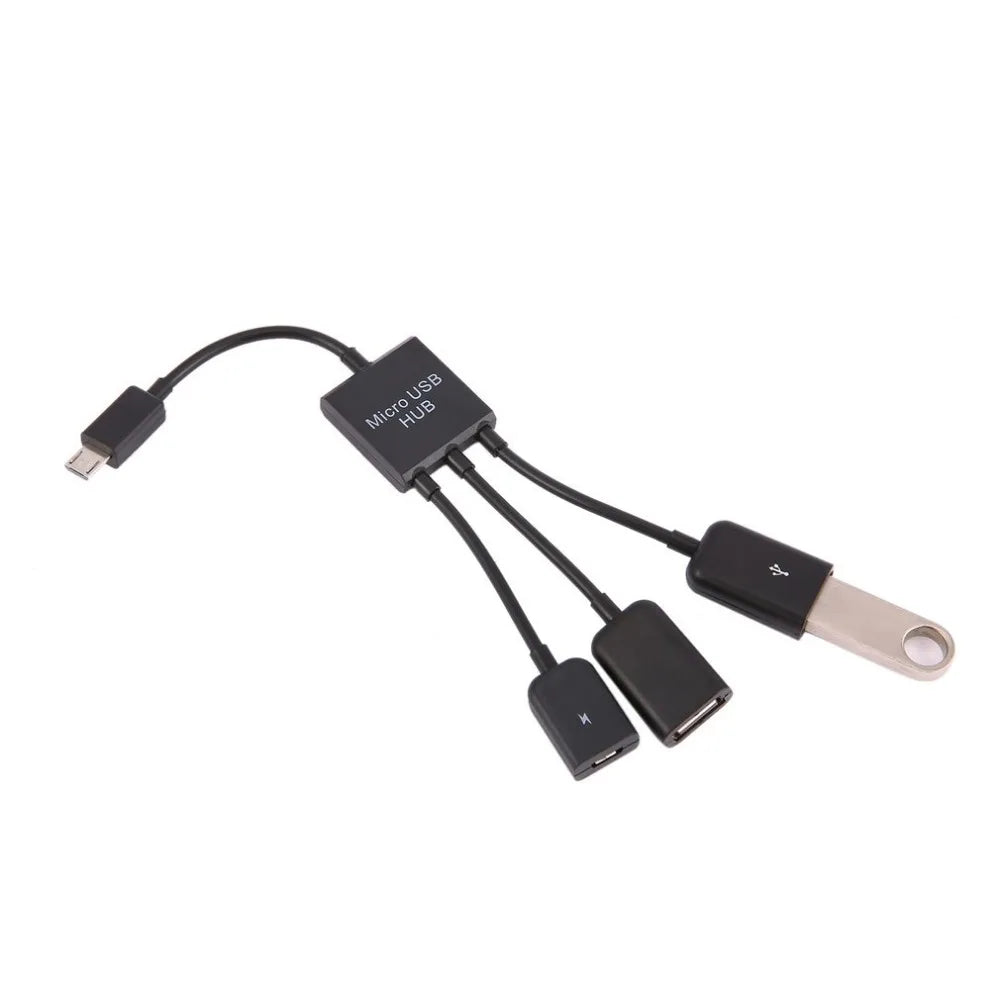 Newest 3 in 1 Micro USB Type C HUB Male to Female Double USB 2.0 Host OTG Adapter Cable For Smartphone Computer Tablet 3 Port Quake