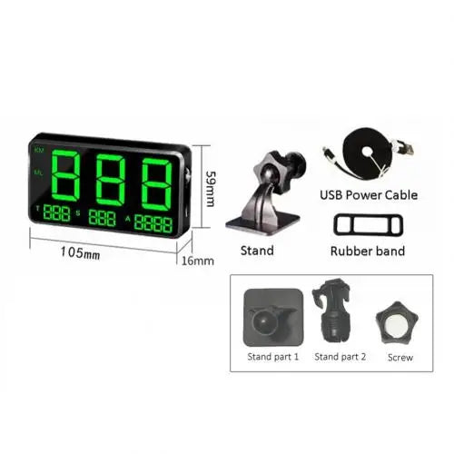 Car GPS Speed Heads Up Display HUD MPH Digital Speedometer Altitudes C80 Monitor Alarm Radars Detector Accessories Quake black