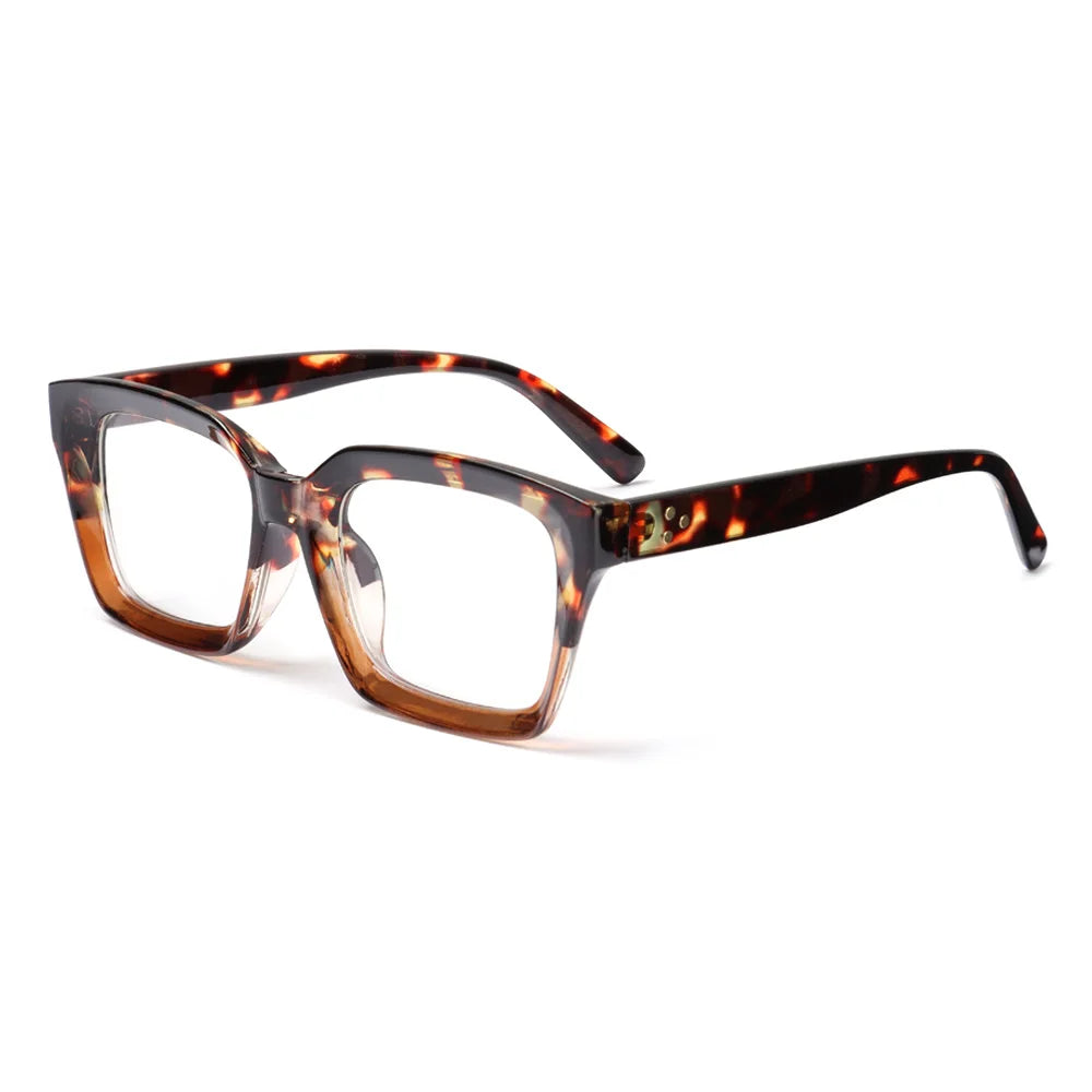 Fashion Square Reading Glasses for Men Women Large Frame Presbyopia Eyeglasses High-definition Eyewear Diopter +1.0~+4.0 Quake leopard print +200
